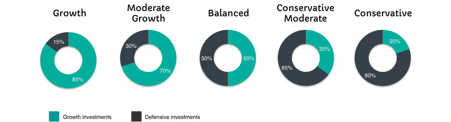 Graphs showing breakdown of investment portfolios