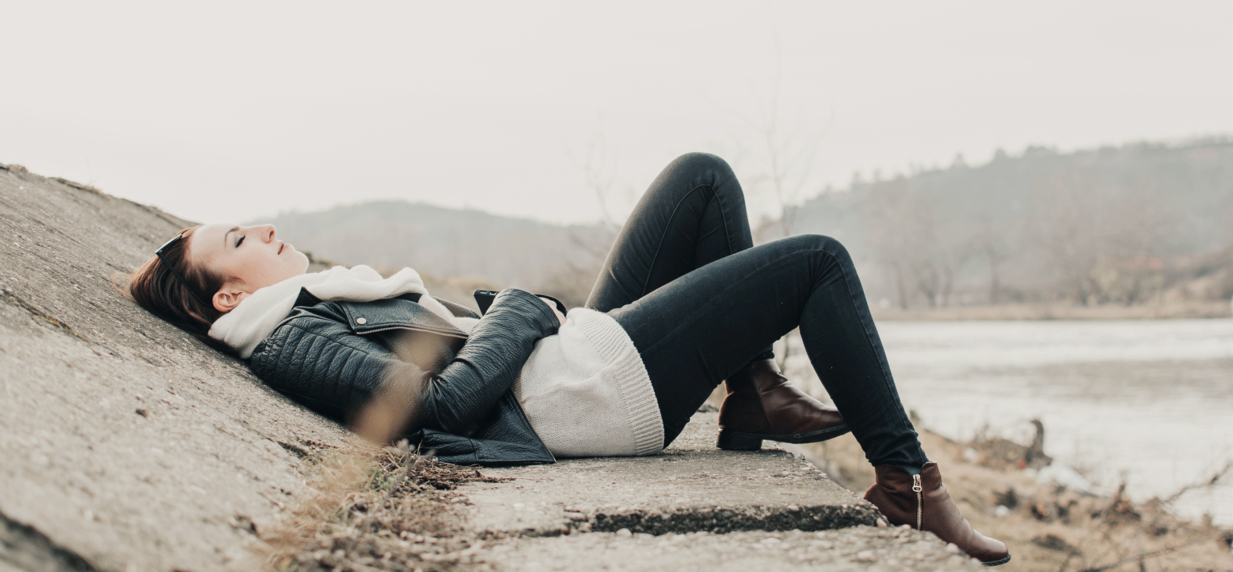 Lady lying down outside